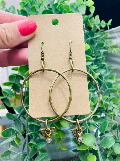 Antique Gold Hoop Triangle Earrings