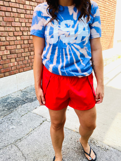 Red High Waist Athletic Shorts