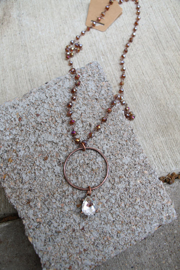 Copper & Crystal Teardrop Necklace