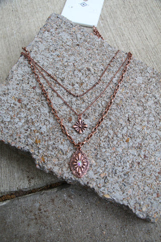 Copper Conch & Stone Layered Necklace