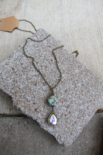 Turquoise & Shimmer Pendant Necklace