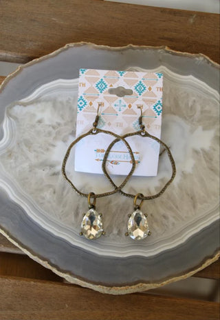 Antique Gold Hoop & Drop Crystal Earrings