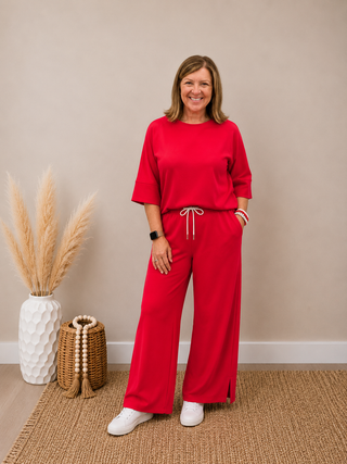 Reagan Drawstring Pants in Ruby Red