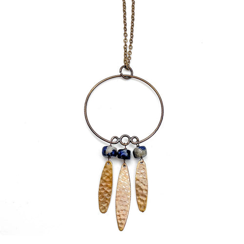 Banjara Necklace - Hammered Brass and Sodalite Beads