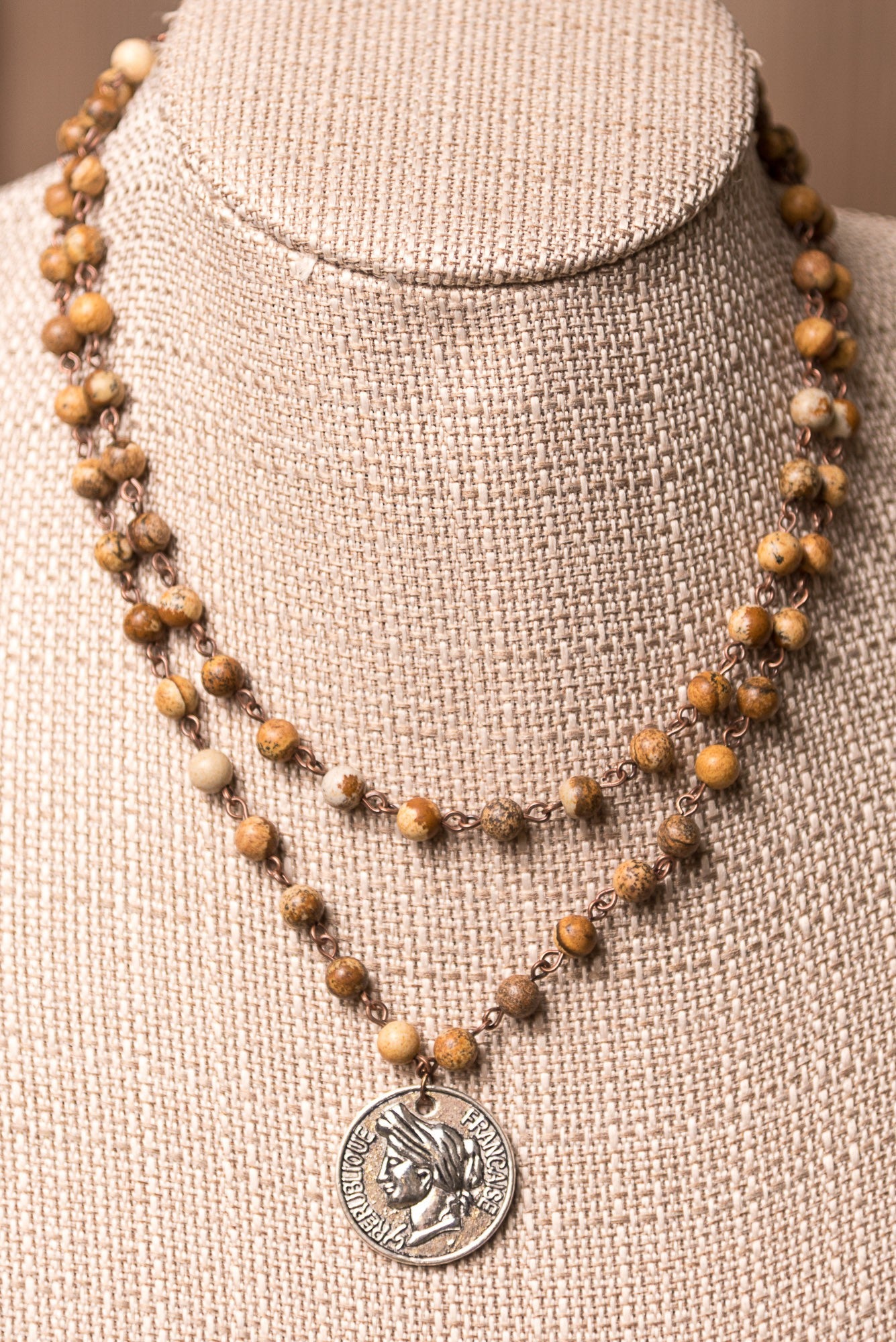 Aurora Brown Beaded Coin Necklace