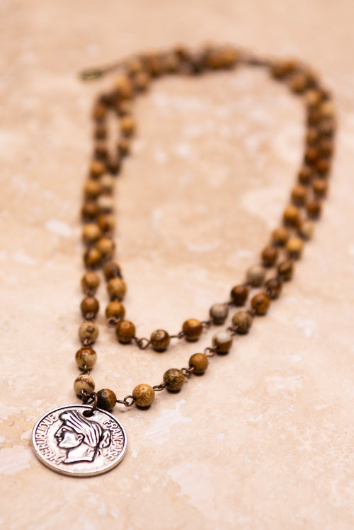 Aurora Brown Beaded Coin Necklace