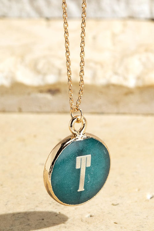 Turquoise Typewriter Initial Necklace
