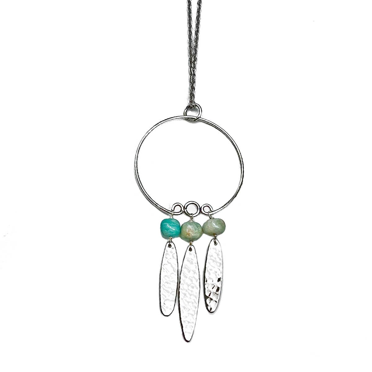 Banjara Necklace - Hammered Silver and Amazonite Beads