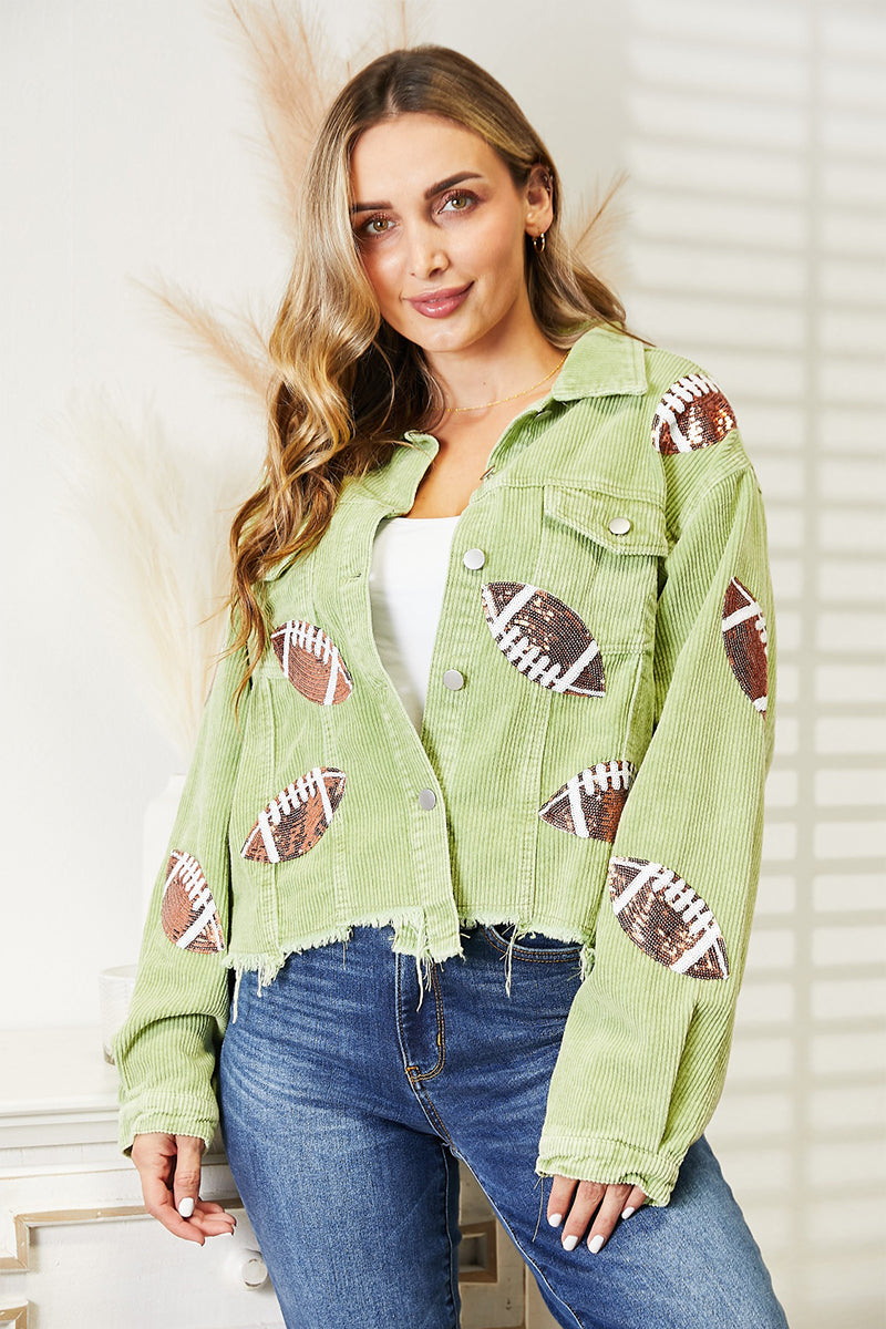 ONLINE EXCLUSIVE Football Patch Raw Hem Shacket
