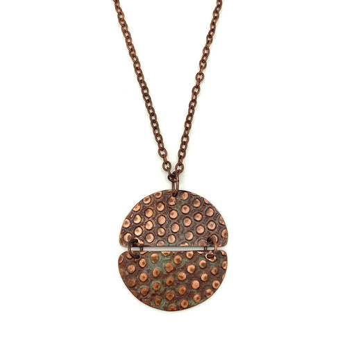 Copper Patina Necklace - Copper and Teal Rivets