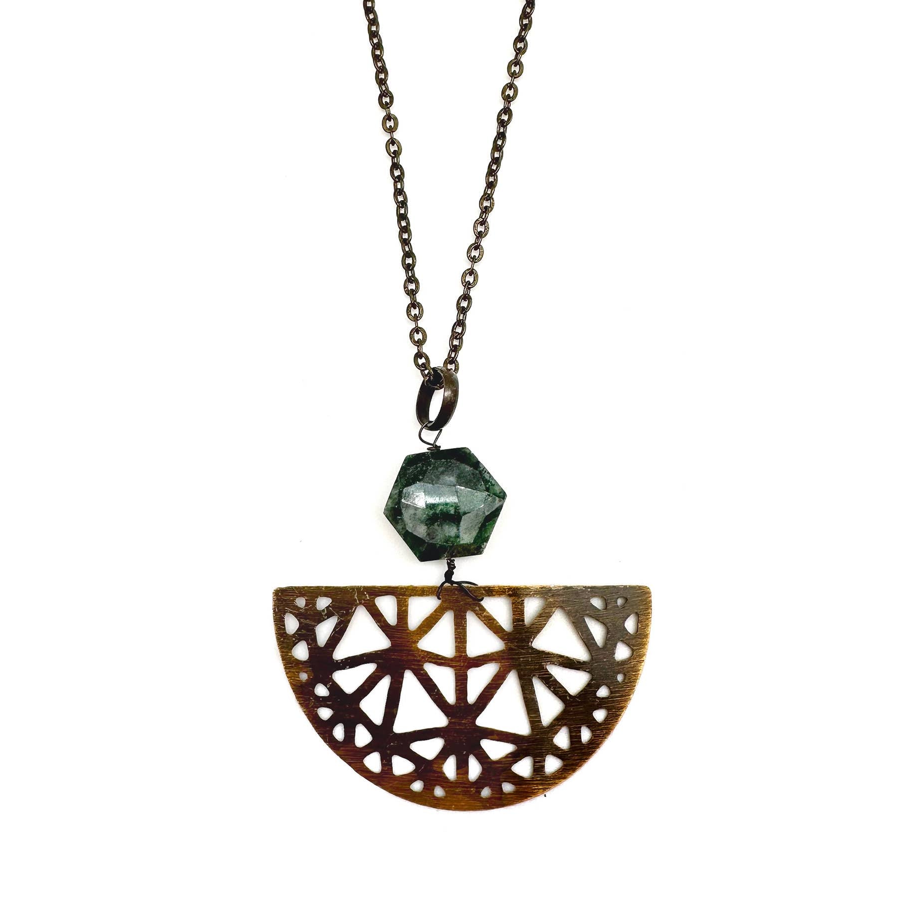 Banjara Collection Necklace - Ruby Zoisite, Brass Filigree