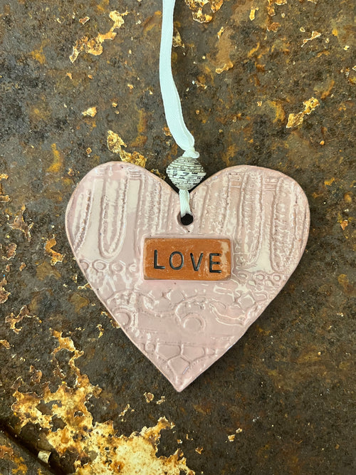 Pink Love Clay Ornament