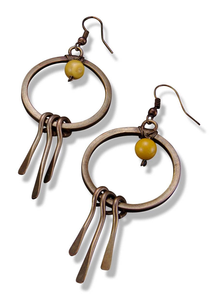 Banjara Brass Fringe Earrings with Agate