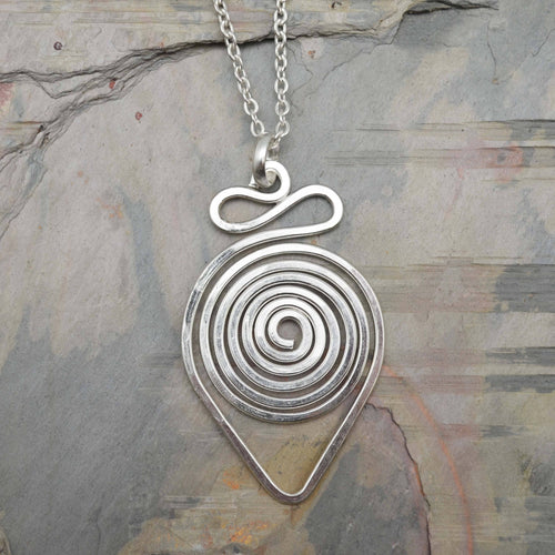 Silver Plated Pendant Necklace - Teardrop Spiral